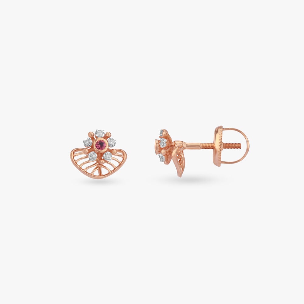 Twilight Fan Diamond Stud Earrings in Rose Gold, 0.045 ct