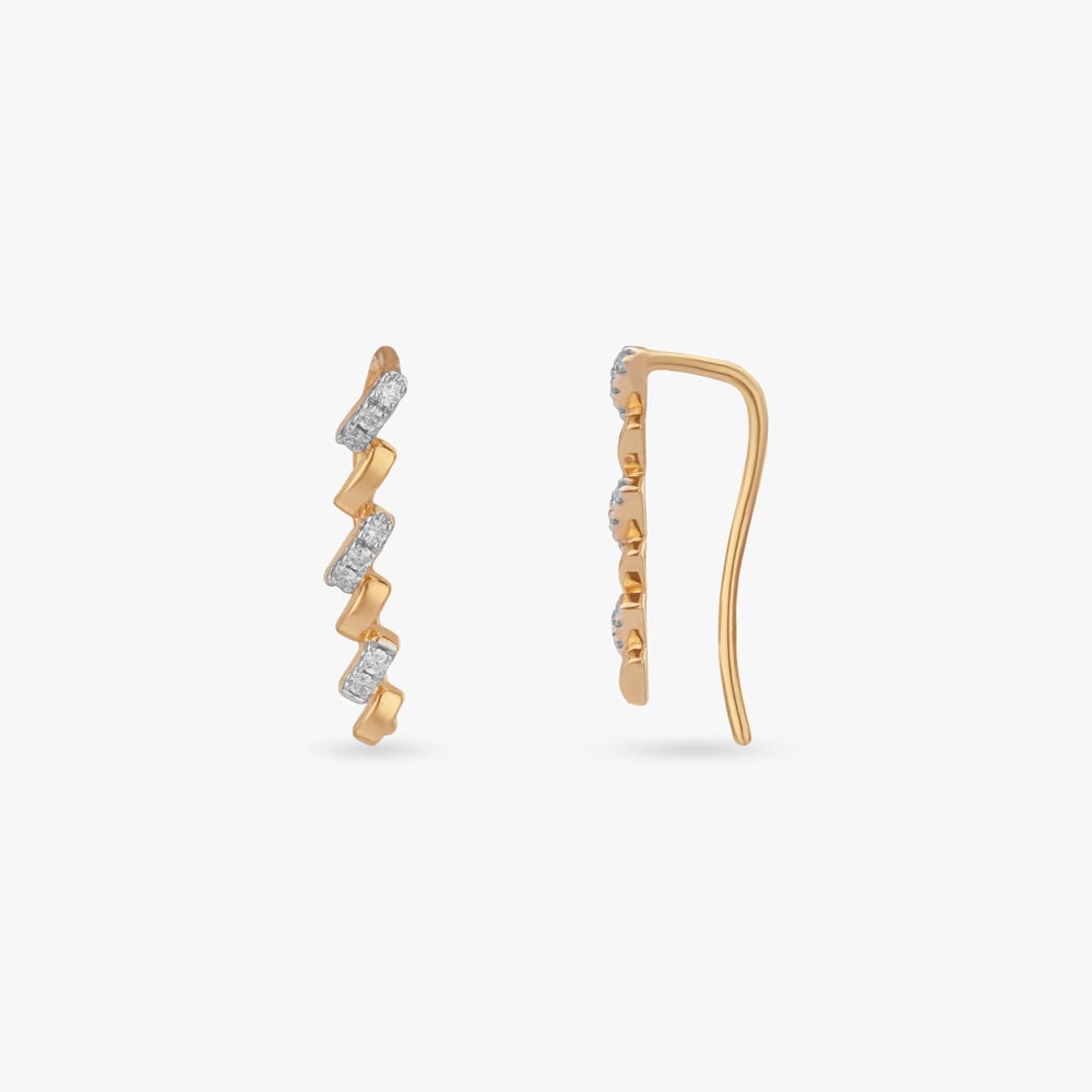 Linear Wave Diamond Stud Earrings in 18K Yellow Gold, 0.135 ct