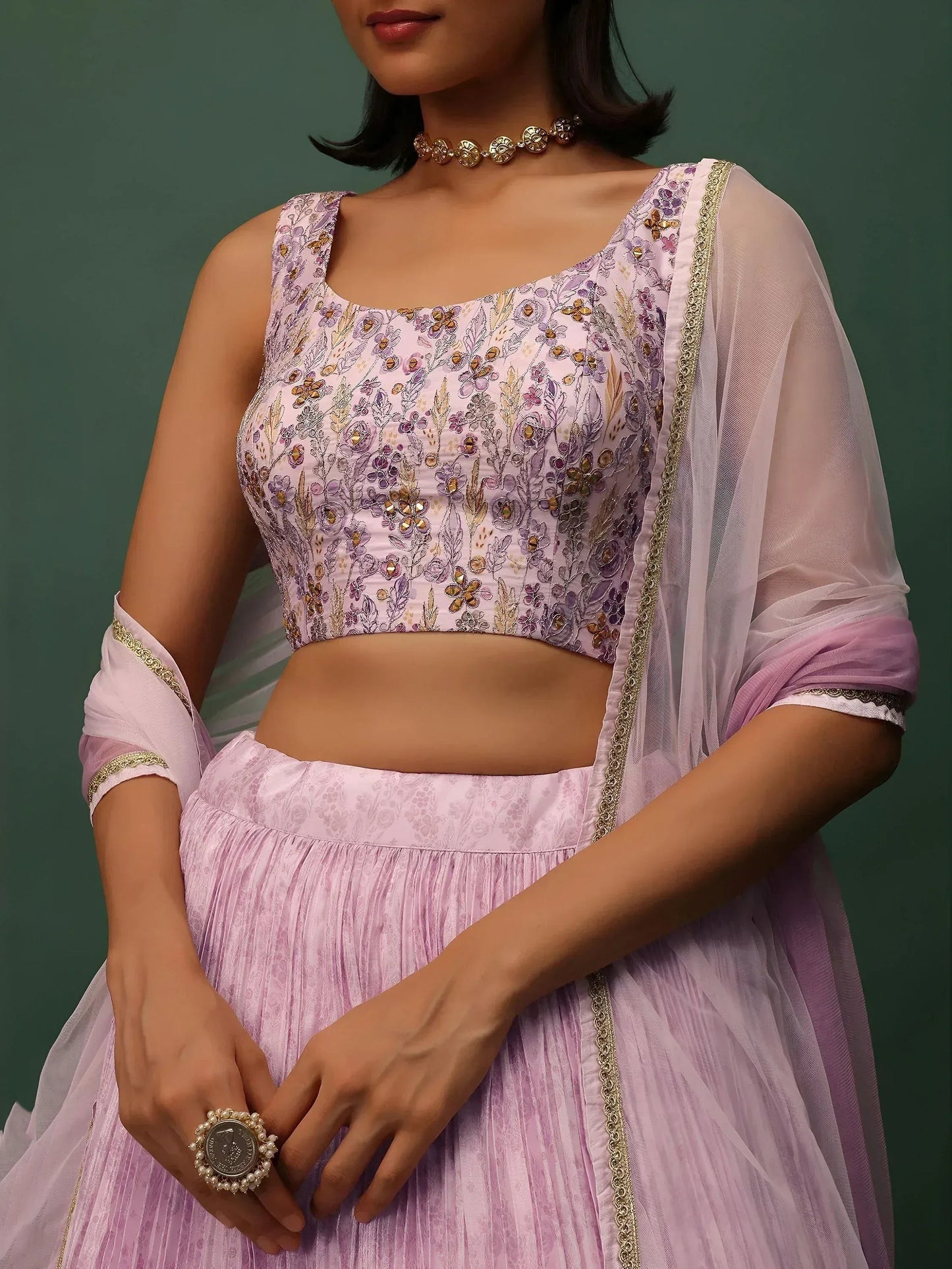 Tulsi Art Beautiful Pink Floral Printed Georgette Event Wear Lehenga Choli