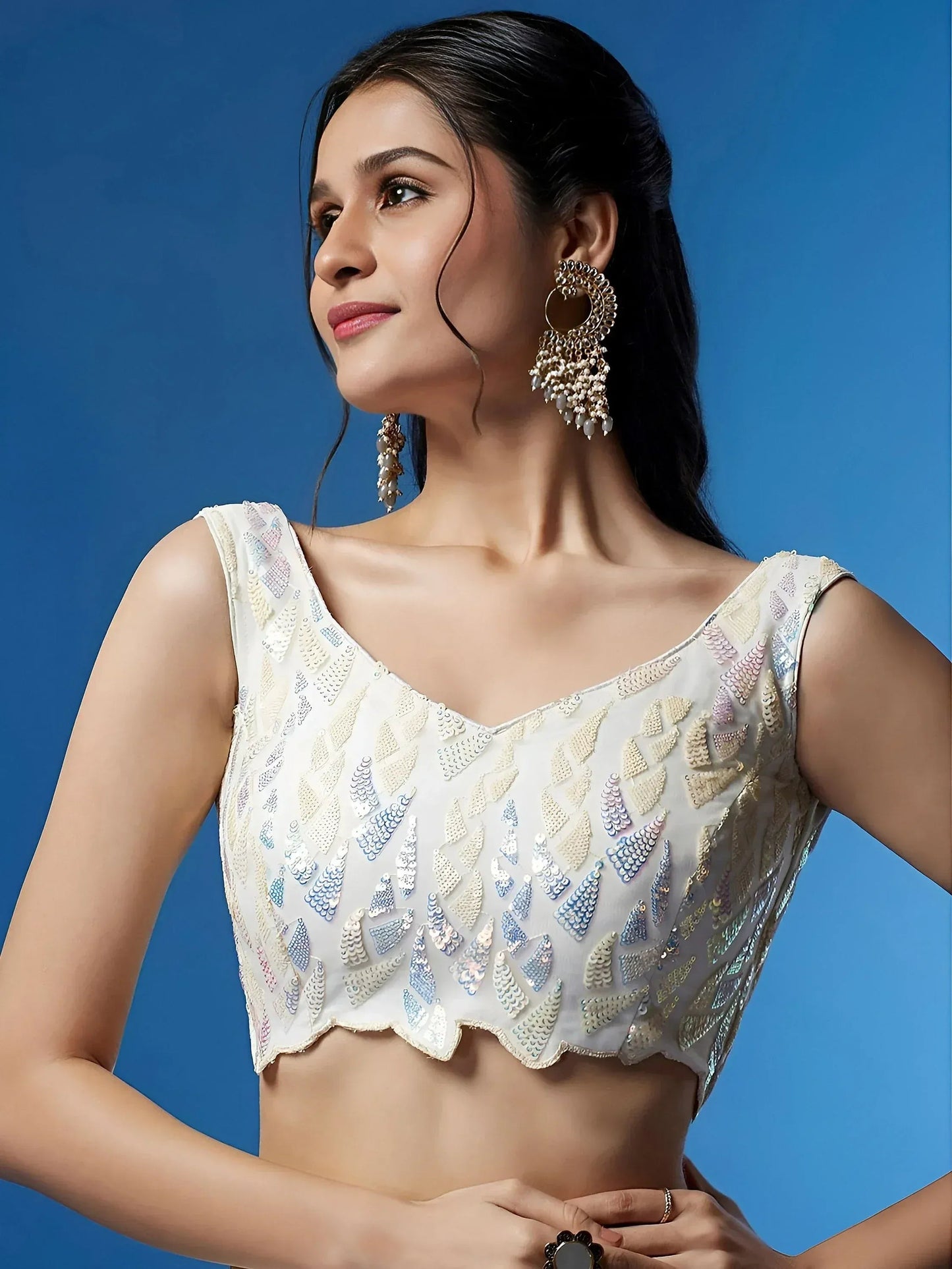 Tulsi Art Beautiful Off-White Sequins Net Engagement Wear Lehenga Choli