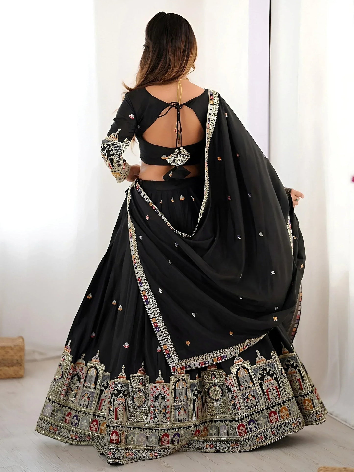 Tulsi Art Amazing Black Thread Work Crepe Traditional Lehenga Choli With Dupatta
