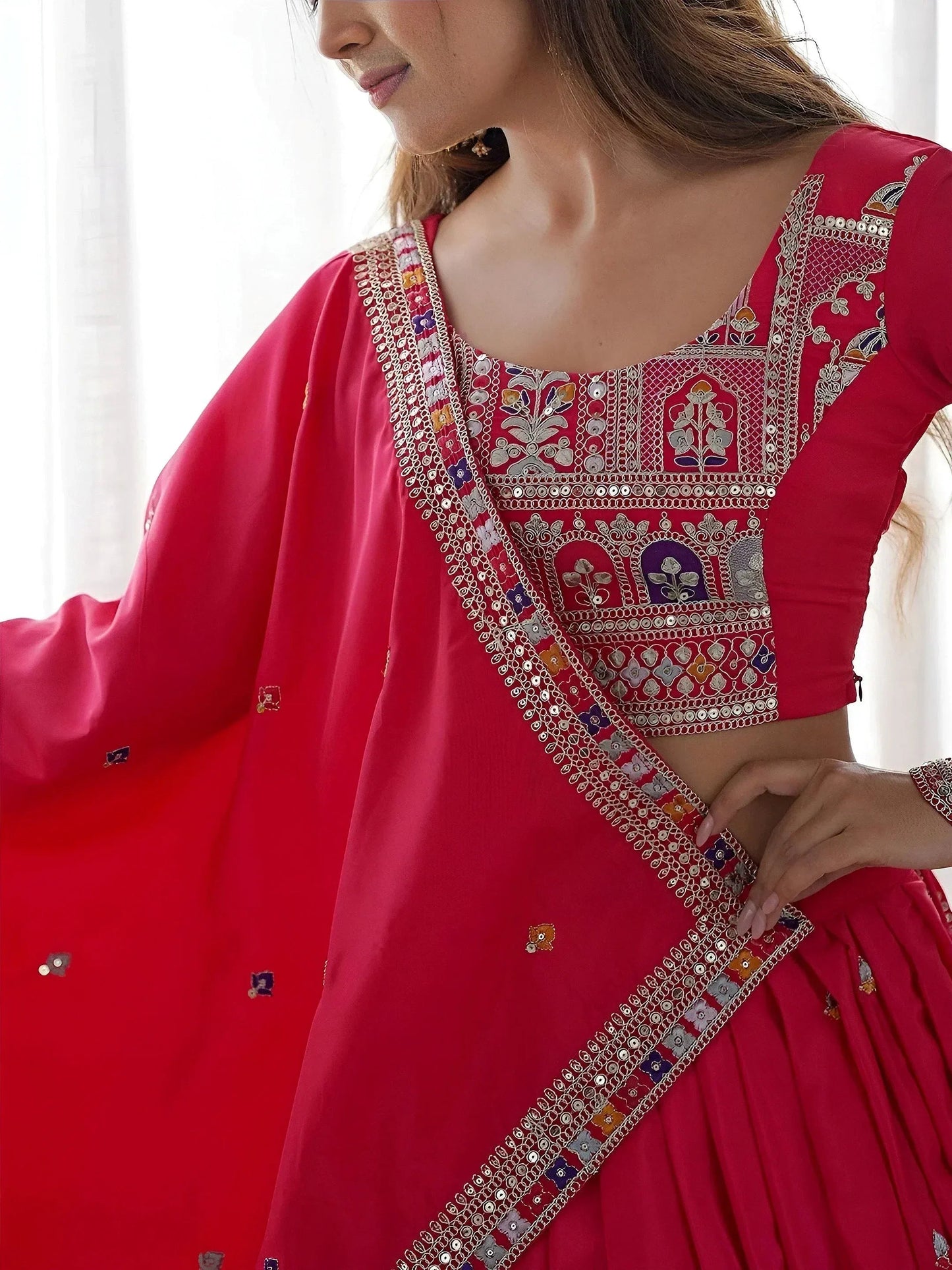 Tulsi Art Magnetic Pink Coding Work Crepe Silk Designer Lehenga Choli