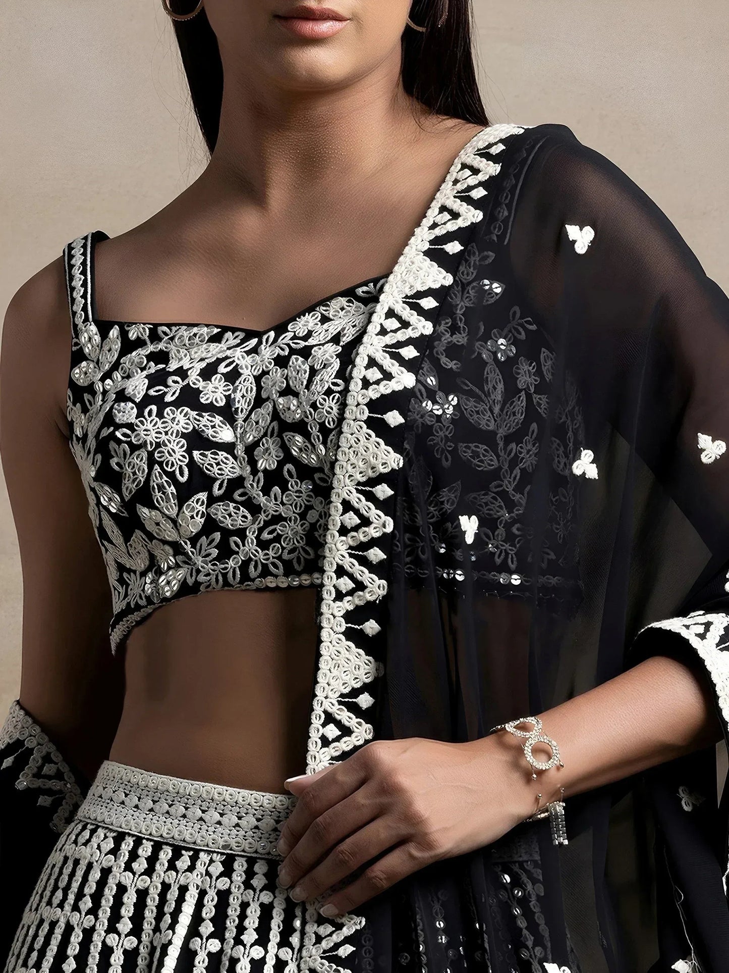 Tulsi Art Awesome Black Thread Work Georgette Reception Wear Lehenga Choli