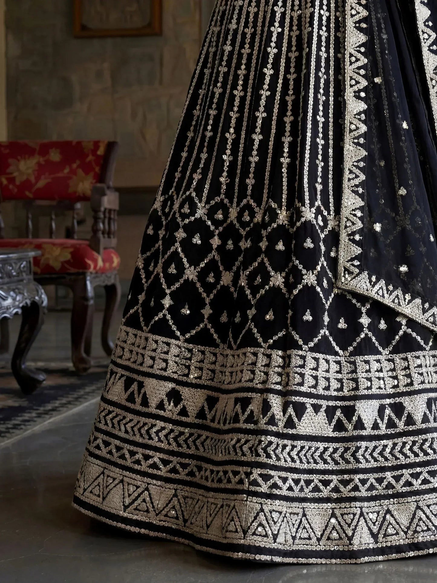 Tulsi Art Classic Black Sequins Embroidered Georgette Wedding Wear Lehenga Choli