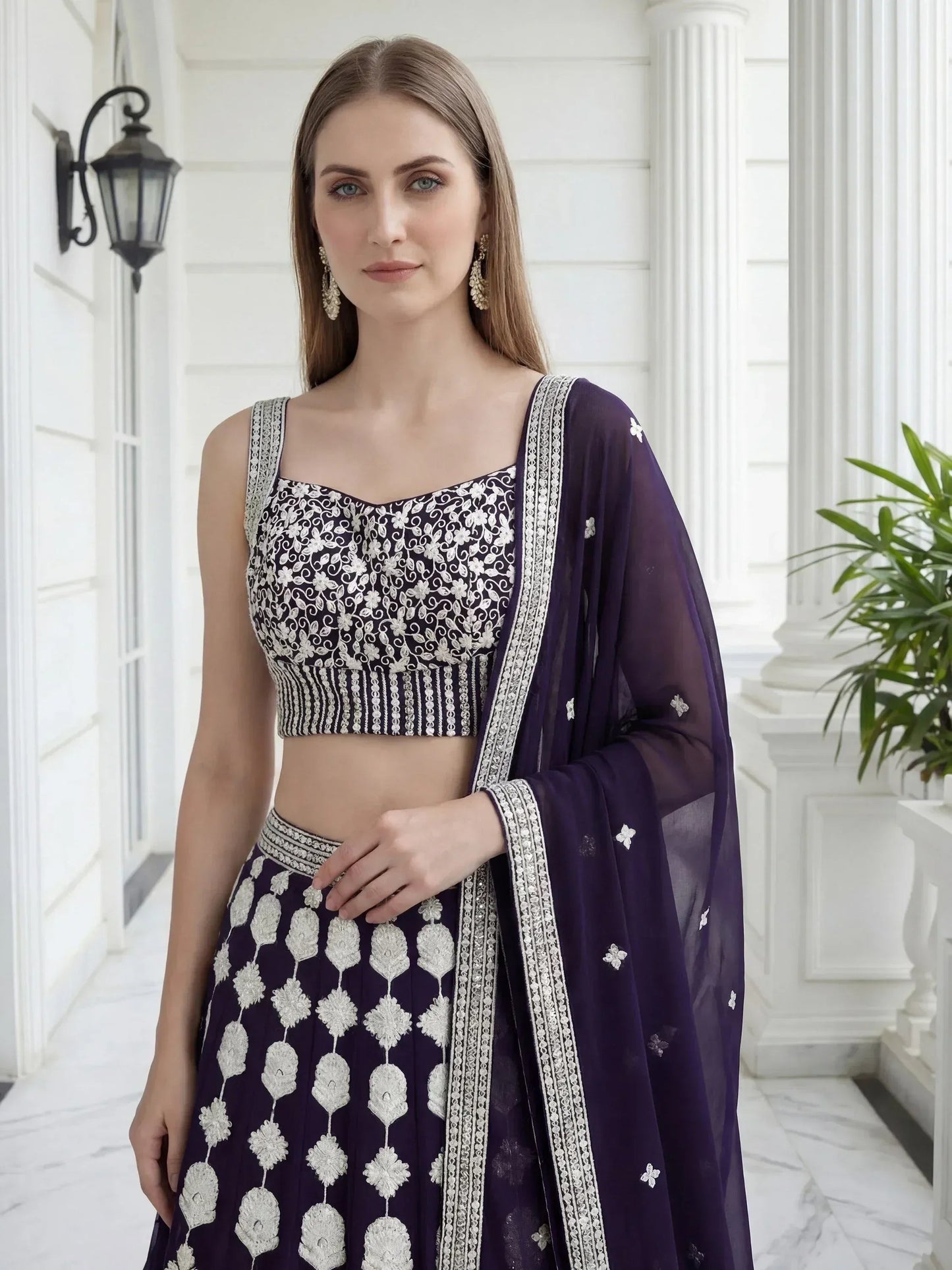 Tulsi Art Dazzling Purple Sequins Embroidered Georgette Party Wear Lehenga Choli