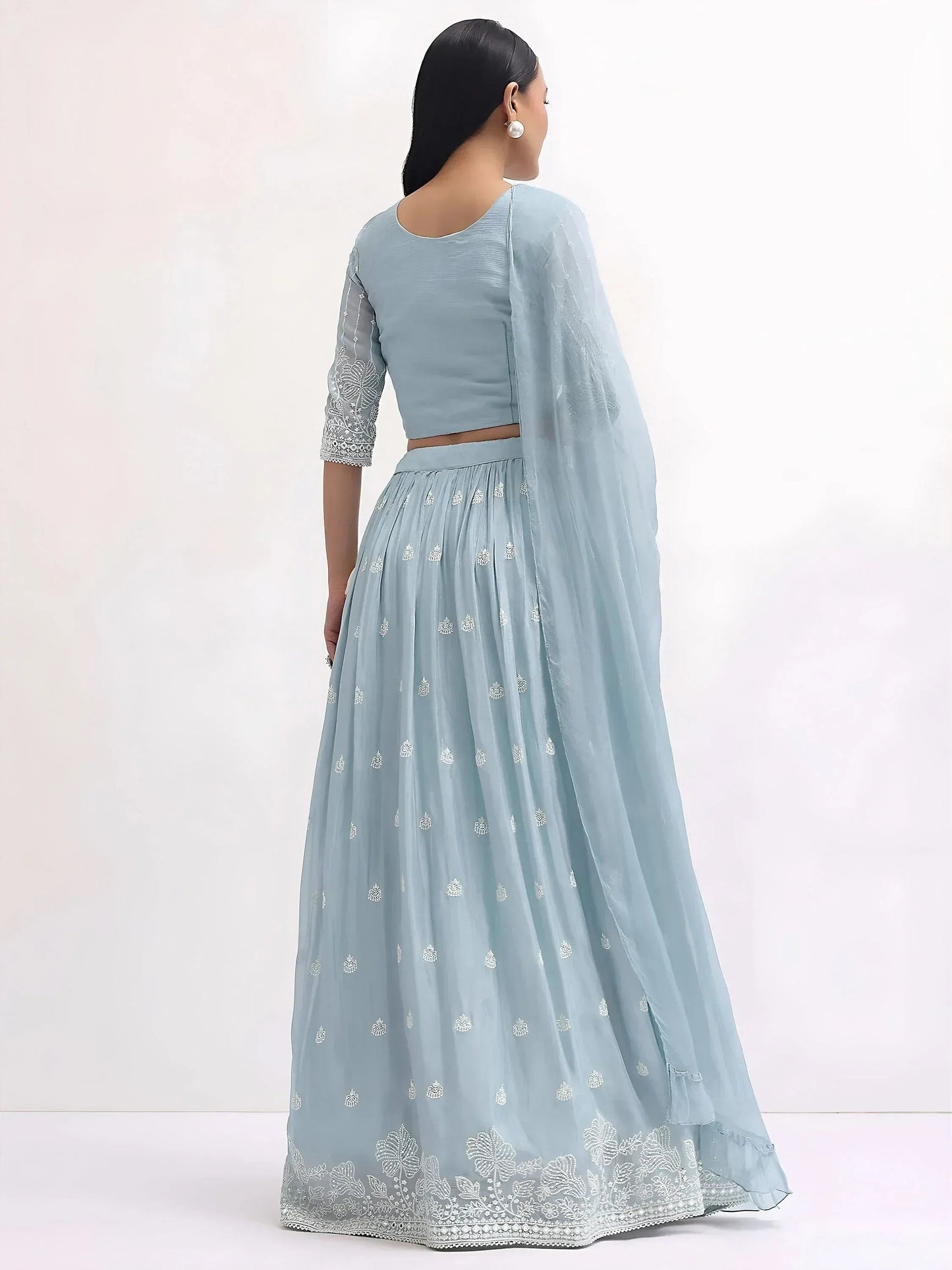 Tulsi Art Adorable Blue Thread Embroidered Georgette Party Wear Lehenga Choli