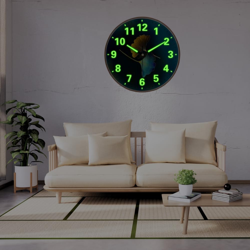 Wall Clock with Glow-in-the-Dark Features, 12-Inch Retro Design, Silent Quartz Movement, Radium Blue Flower