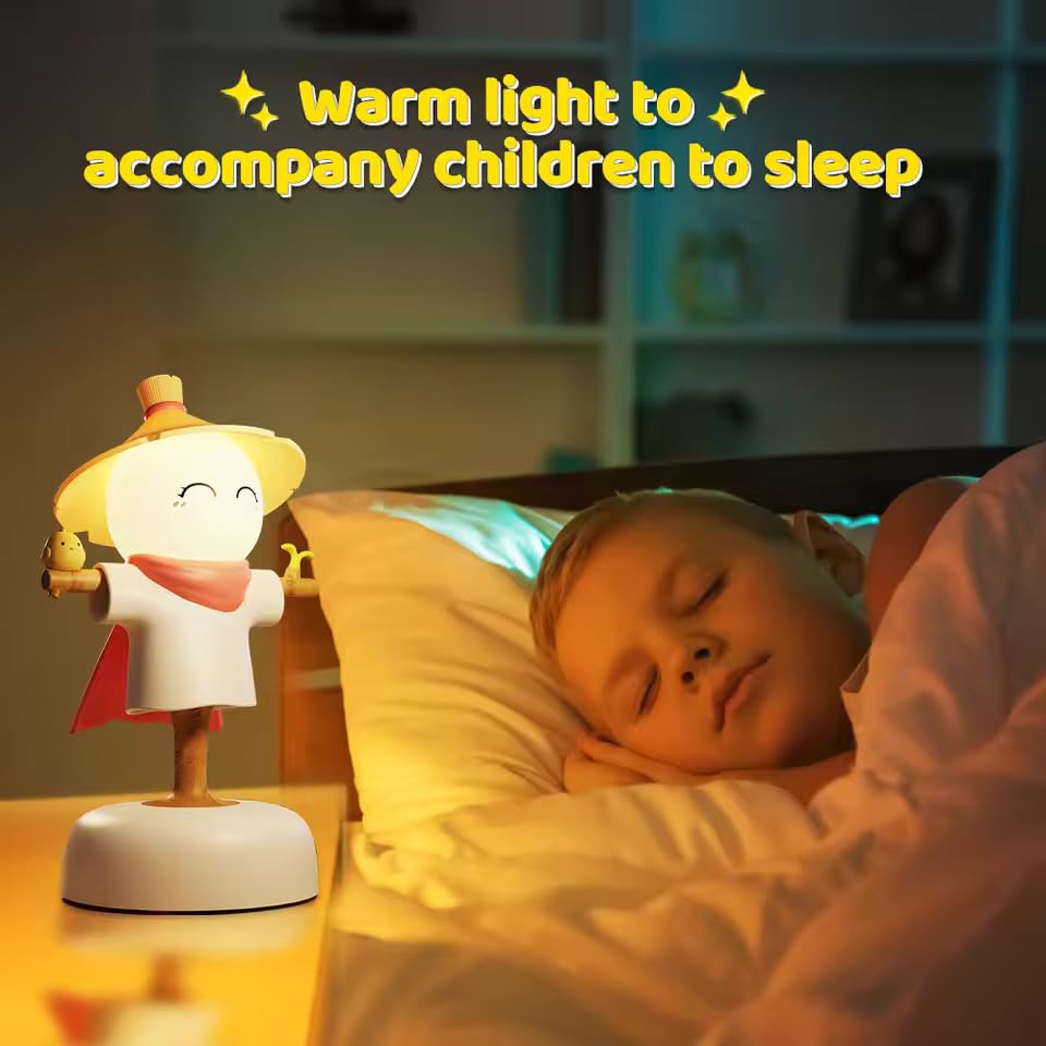 LED Touch Control Night Light Scarecrow Design White Adjustable Brightness 15 Min Auto-Off 40 Hours Battery