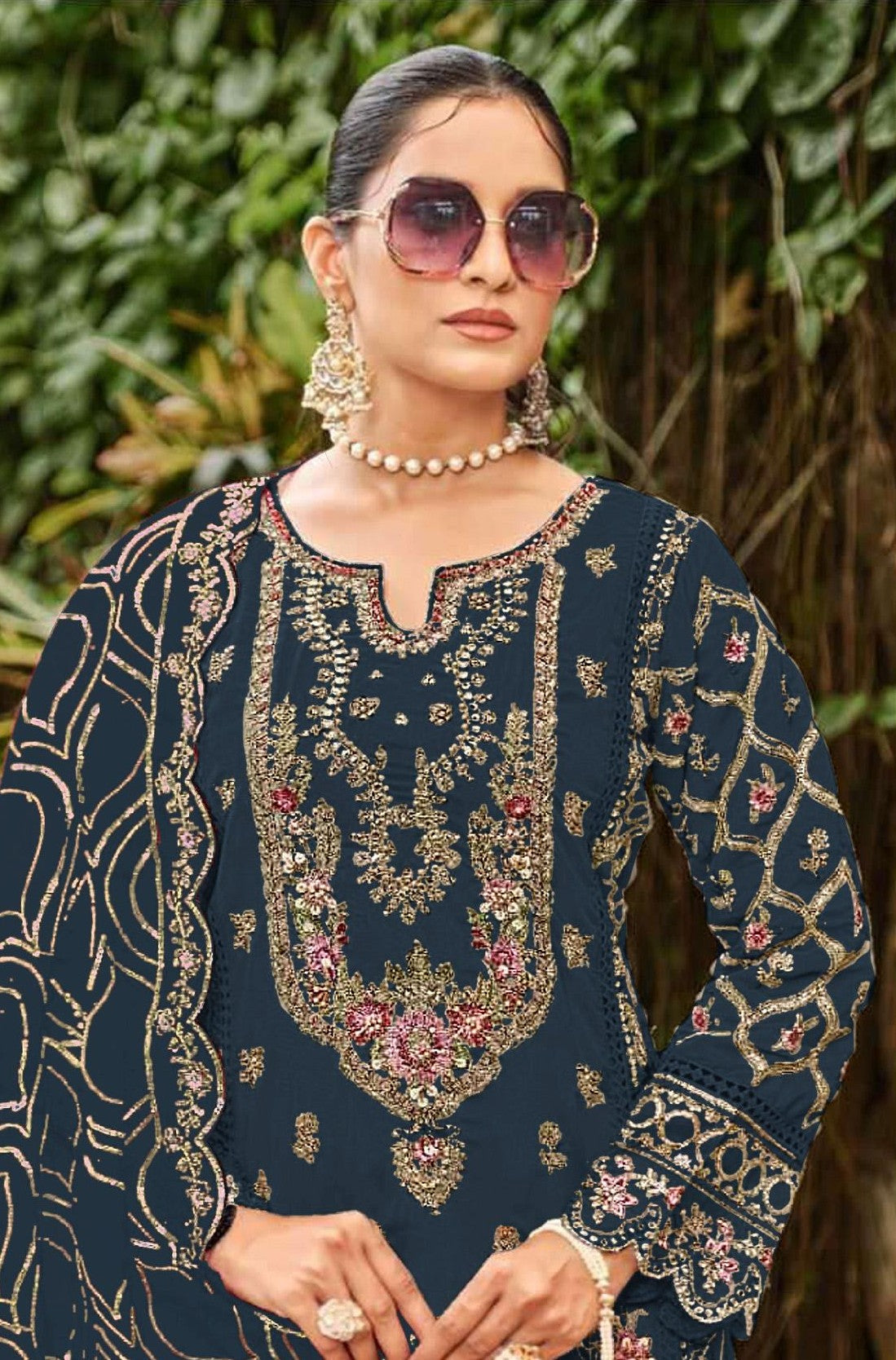 Anaita Navy Faux Georgette Suit with Embroidery & Sequence Work