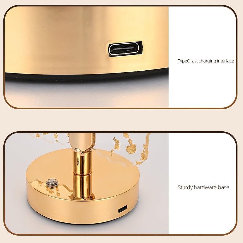 LED Table Lamp with Touch Control, Gold Finish, Crystal Detailing, USB Rechargeable