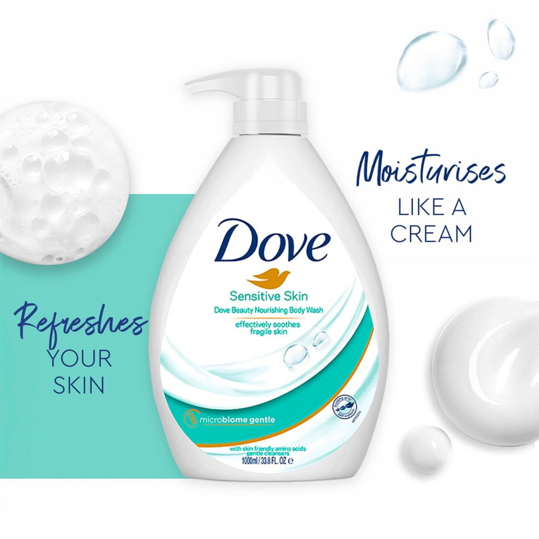 Dove Nourishing Body Wash for Sensitive Skin, 24H Moisture Lock, 1L