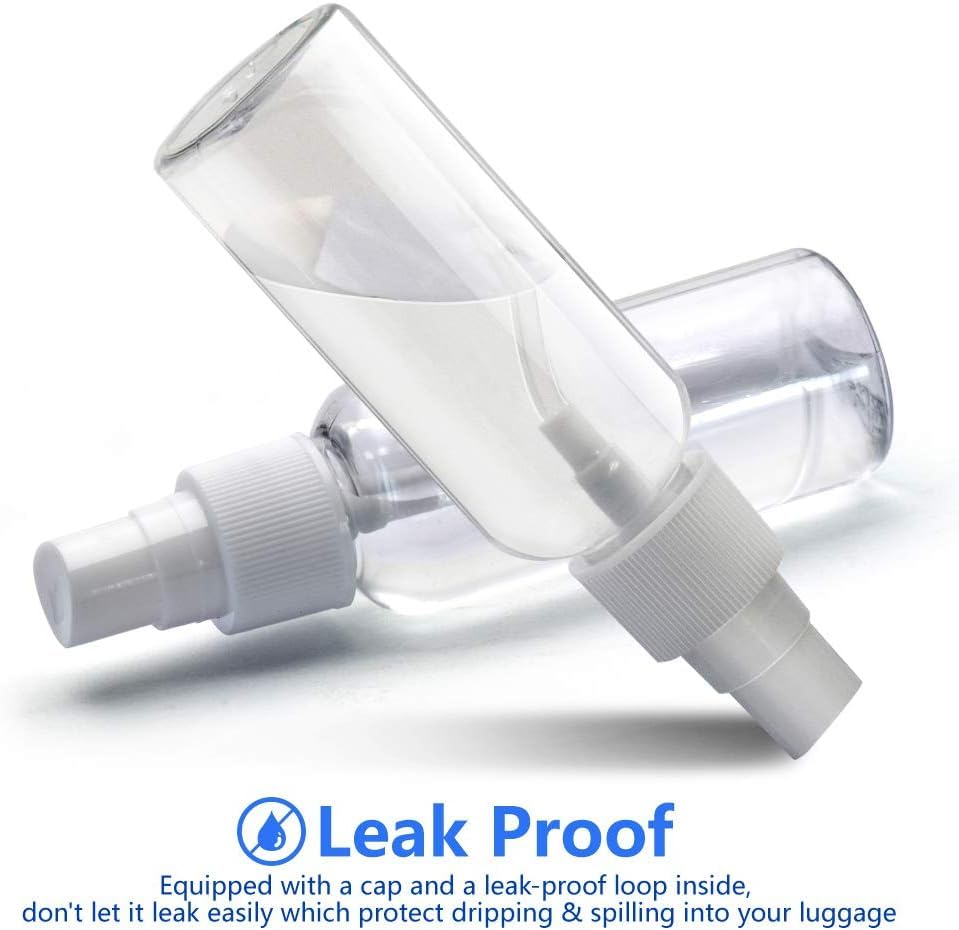 50ml Clear Fine Mist Travel Spray Bottle Set (2 Pack)
