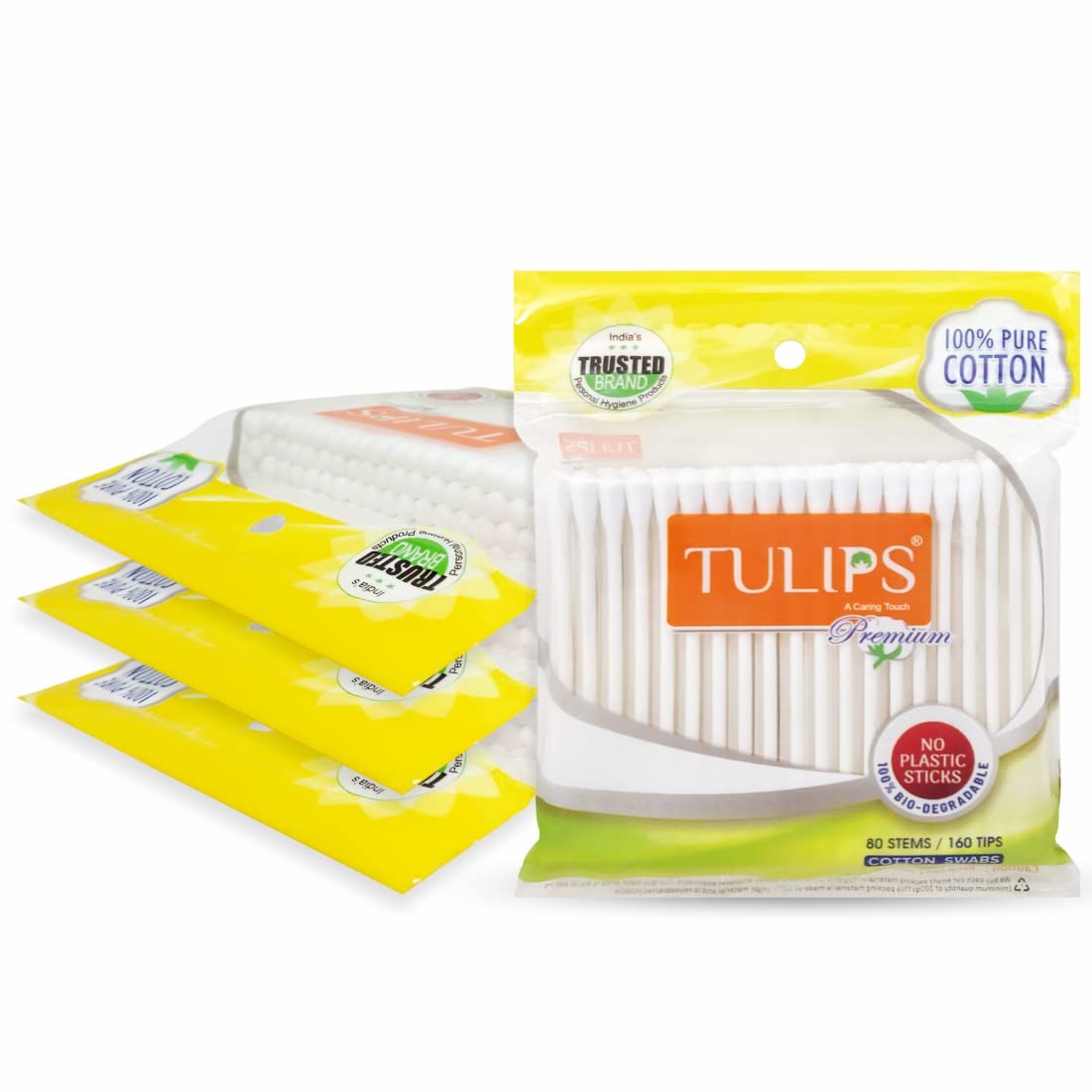 Cotton Ear Swabs with Paper Sticks, 80/160 Tips, Pack of 4