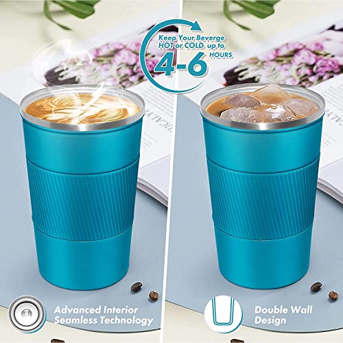 Insulated Coffee Mug with Leakproof Lid, Stainless Steel, Blue, 380 ml