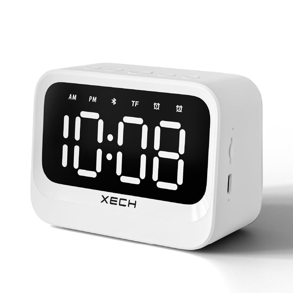 Plastic Mini Digital Alarm Clock for Students and Heavy Sleepers with Speaker, Dual Alarm, USB-C Powered, Loud Alarm for Table, Kids Bedroom or Study (White), 3.81 cm x 10.8 cm