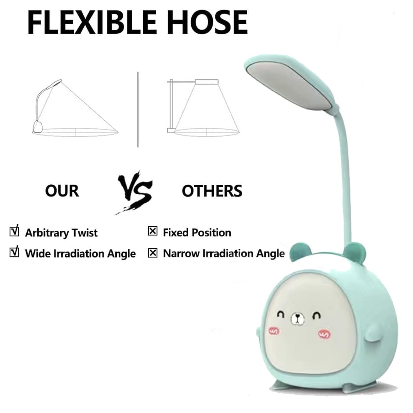 LED Desk Lamp with Eye Protection - Rechargeable, Portable, 2 Lighting Modes, Yellow Plastic, Cute Design