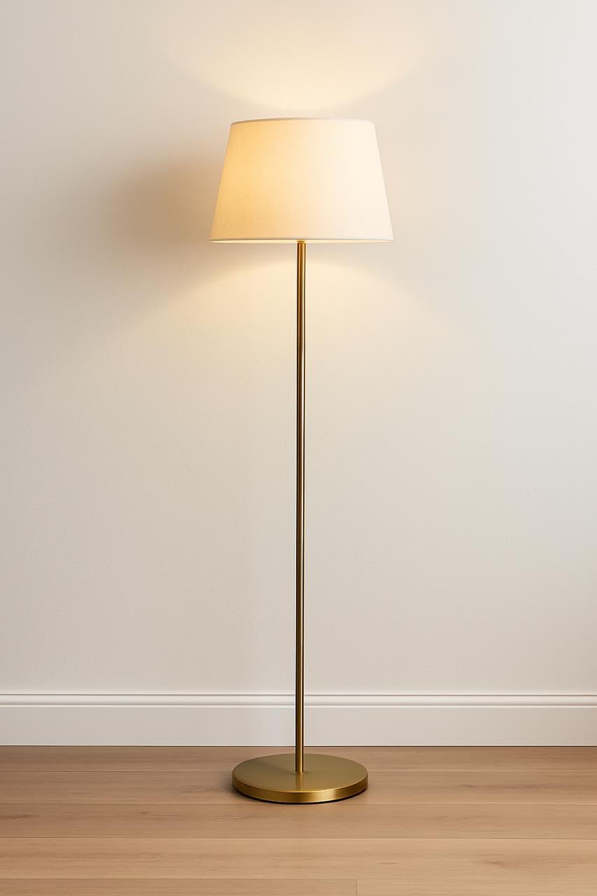 Modern Floor Lamp with Adjustable Height and Gold Finish - 12 Inches Shade, 54 Inch Height