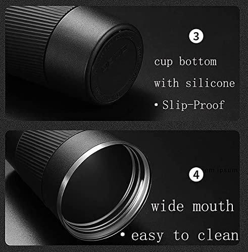 Insulated Coffee Mug with Leakproof Lid, Stainless Steel, Black, 510ml