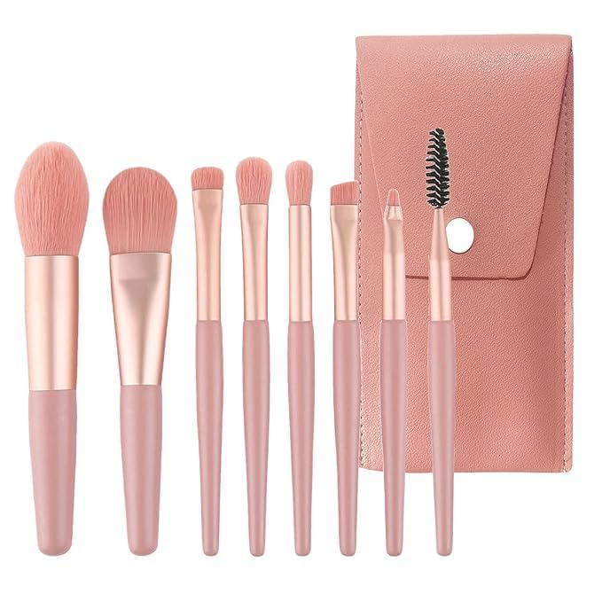 Multicolour Makeup Kit with 8 Pink Brushes - Pack of 9