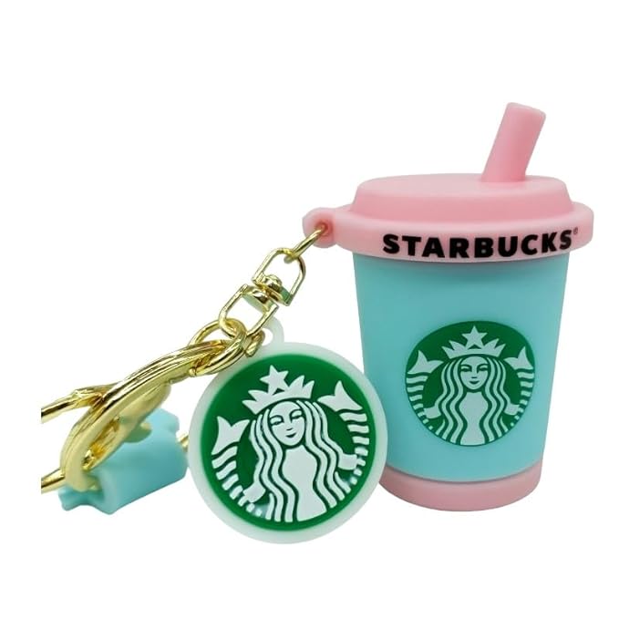 Star Bucks Coffee Mug Blue-Pink Keychain | Silicone Lanyard | Premium |