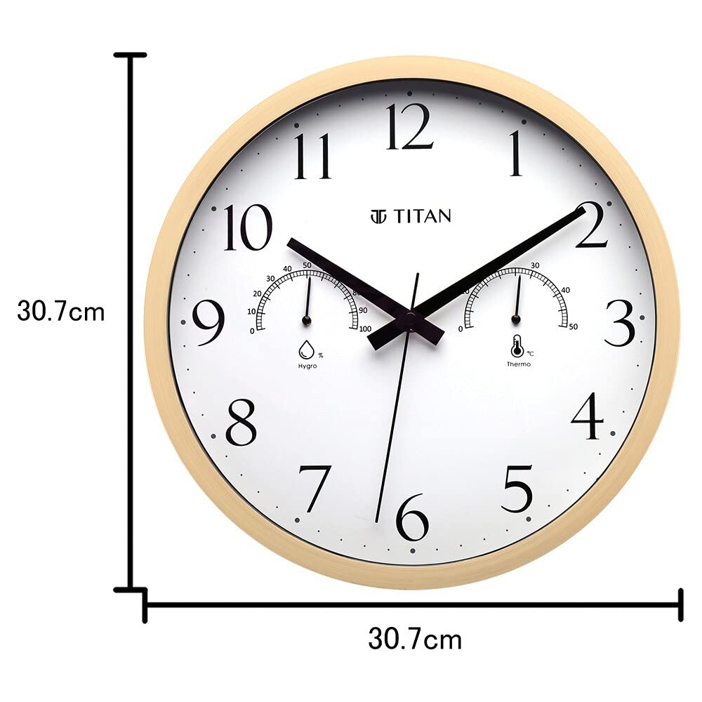 Titan Contemporary Wooden Finish White Wall Clock with Thermometer & Hygrometer - 30 cm - Analog
