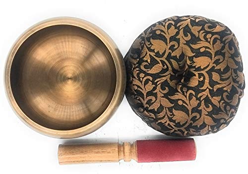Singing Bowl Antique Gold Brass Traditional Tibetan 6 Inches with Cushion and Mallet