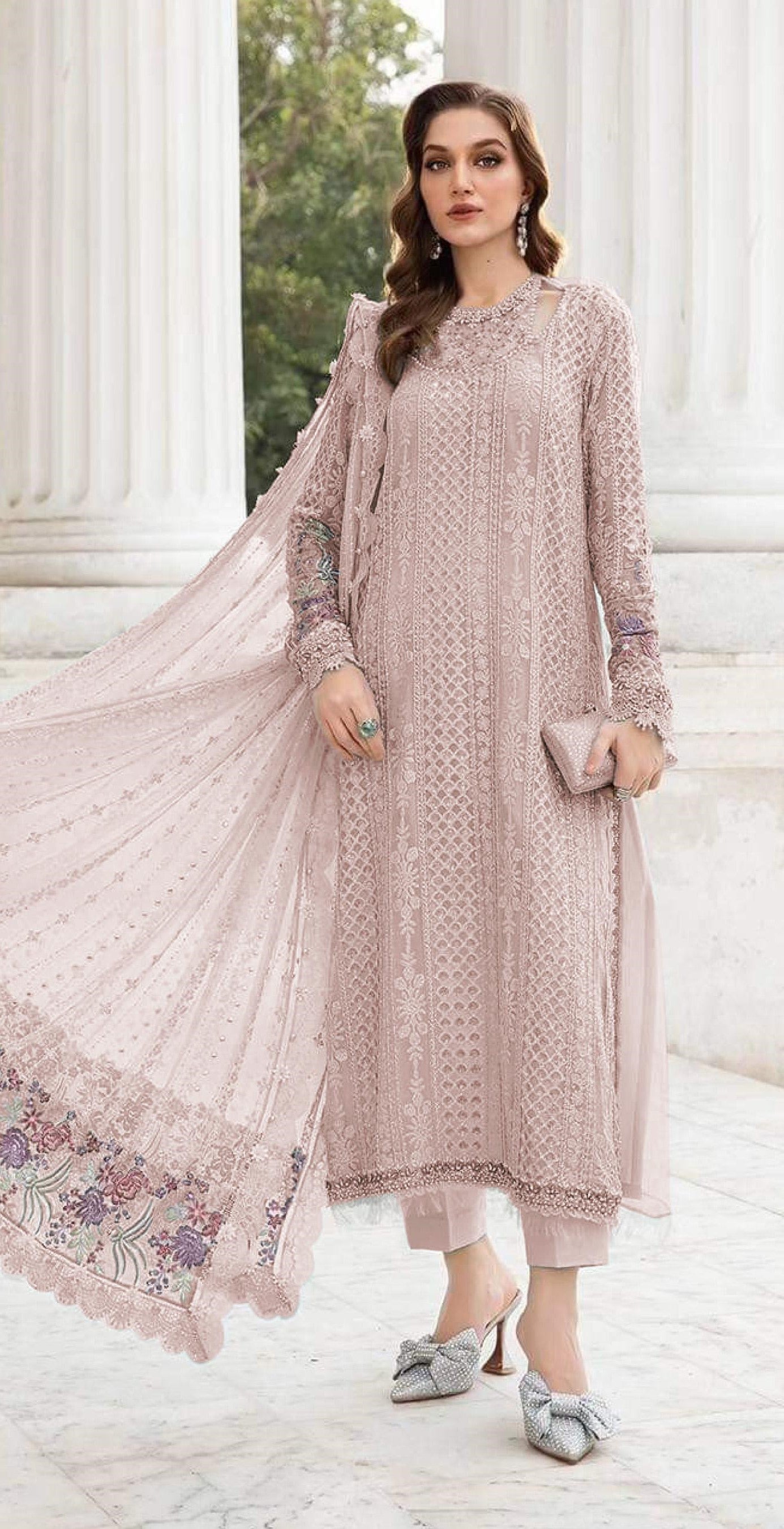 Anaita Peach Fox Georgette Suit With Embroidered Sequence Work