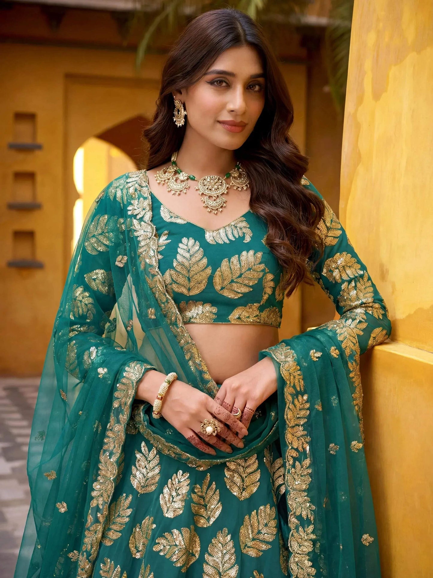 Tulsi Art Enchanting Green Embroidered Georgette Wedding Wear Lehenga Choli