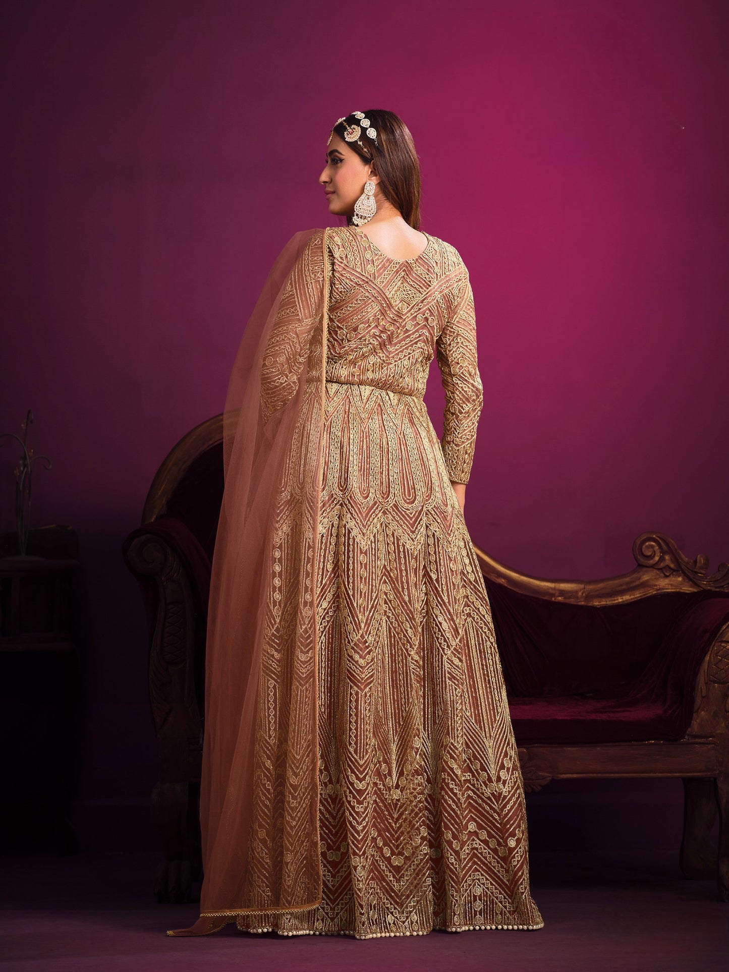 Anaita Orange Embroidered Net Anarkali Suit
