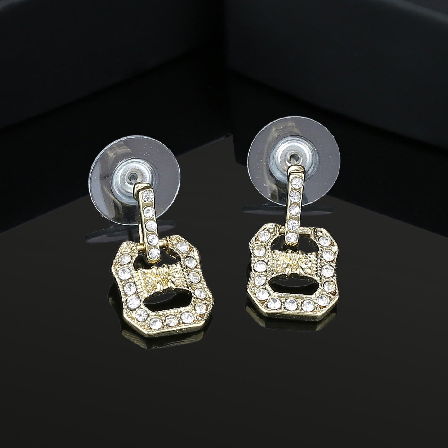 Estele Gold and Silver Plated Puzzle Box Drop Earrings for women