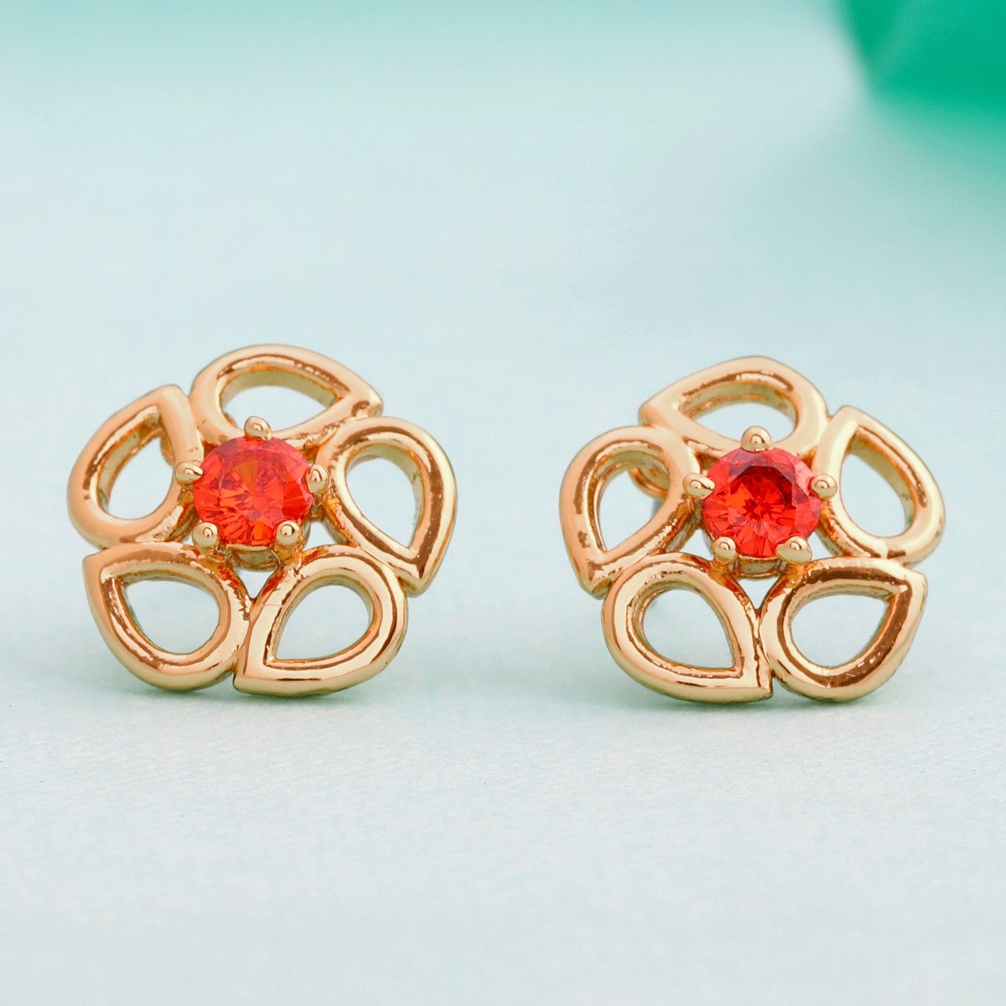 Estele Gold Plated American Diamond Pear Flower Stud Earrings for women