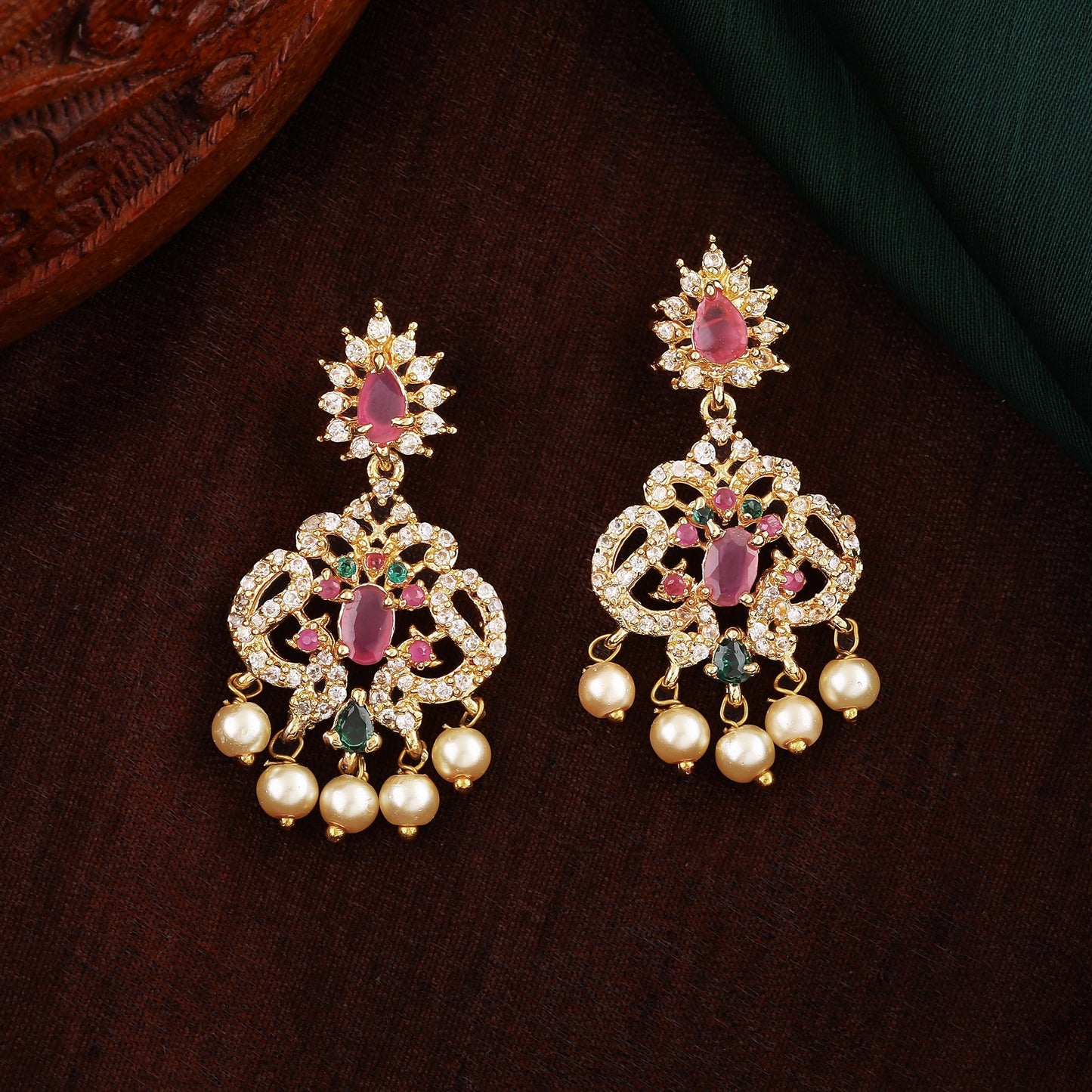 Estele Gold Plated CZ Dazzling Earrings With Pearl For Women
