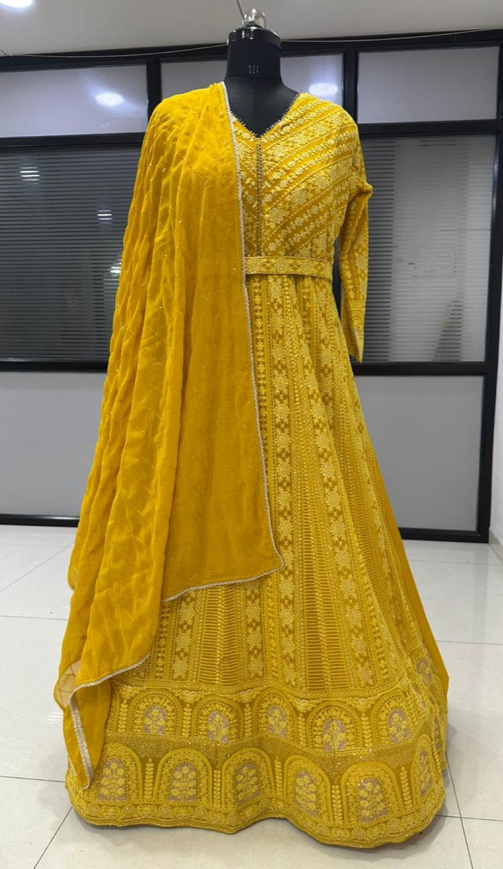 Anaita Yellow Georgette Stitched Anarkali Suit with Embroidery & Sequence Work