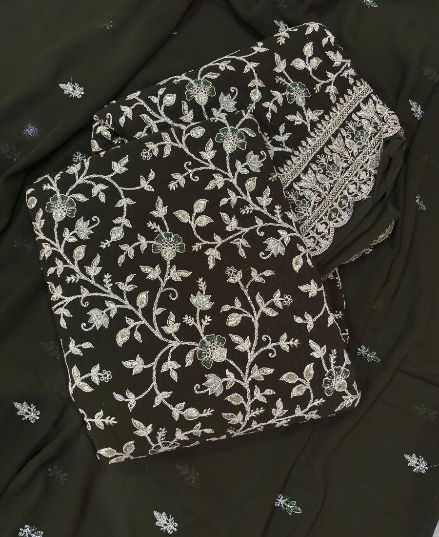 KC Mahendi Green Straight Suit For Women Georgette Fabric