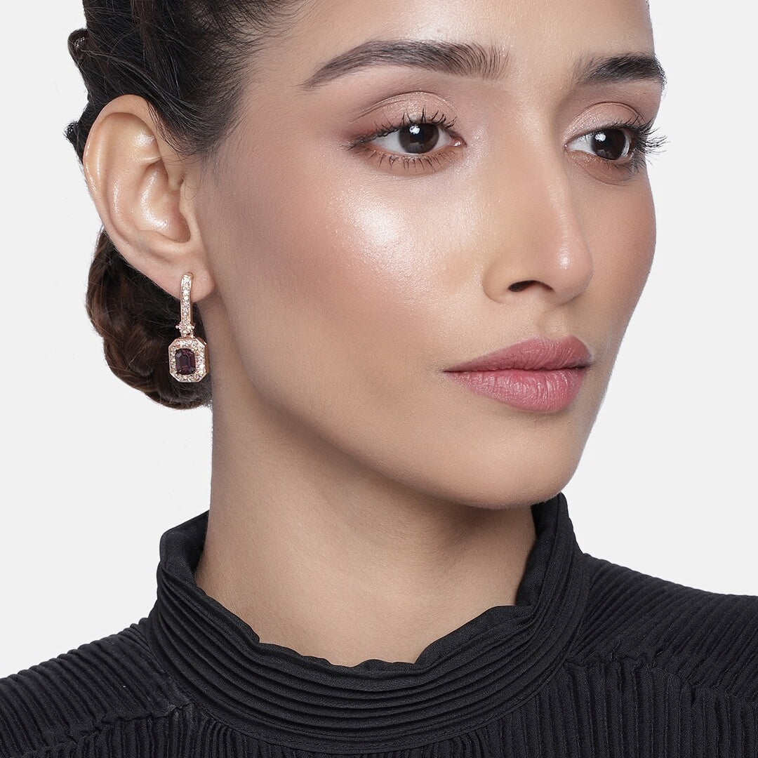 Estele Purple lusture stone drop latest earrings for women