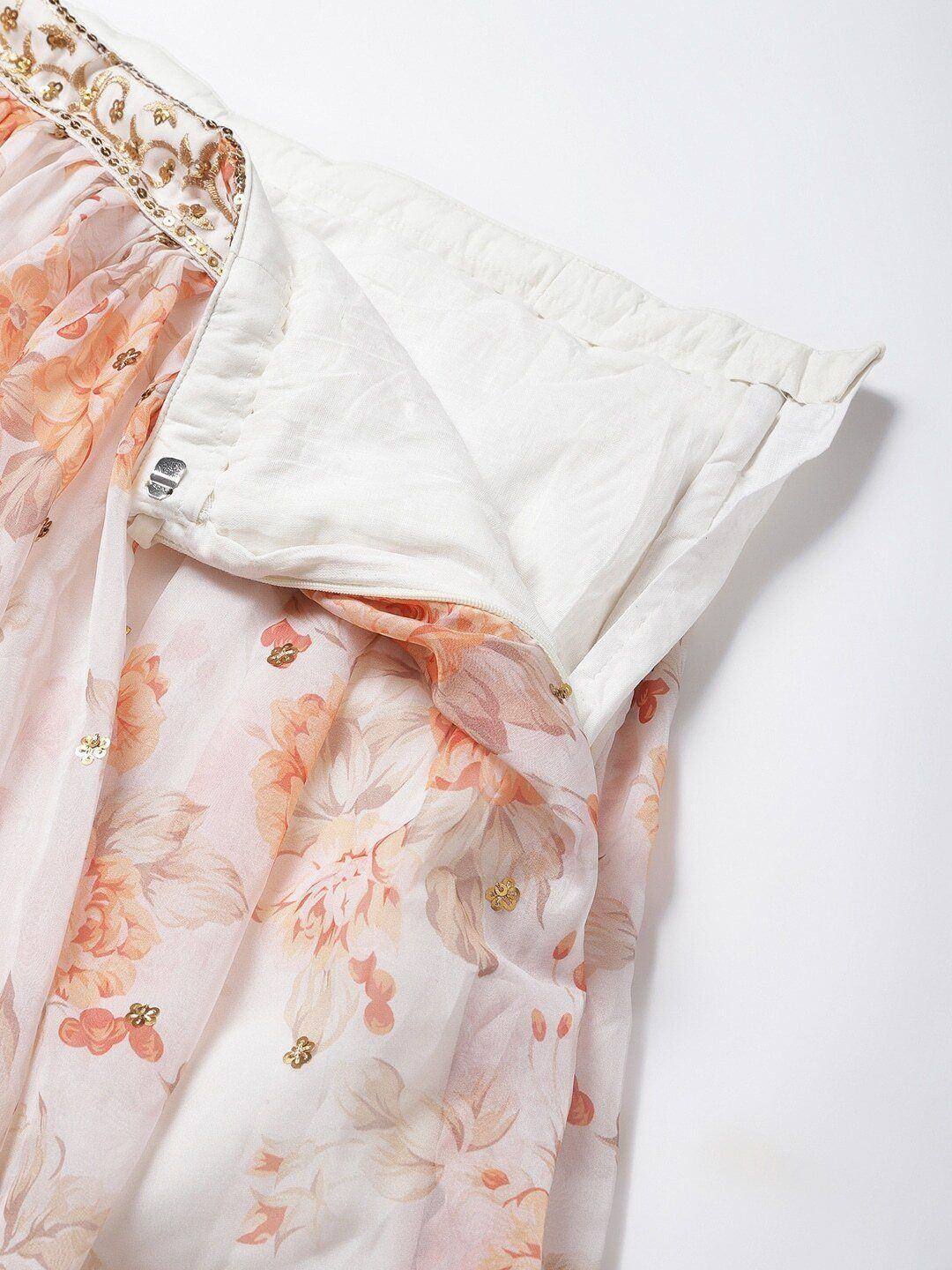 Tulsi Art Off White & Peach-Coloured Embellished Sequinned Semi-Stitched Myntra Lehenga
