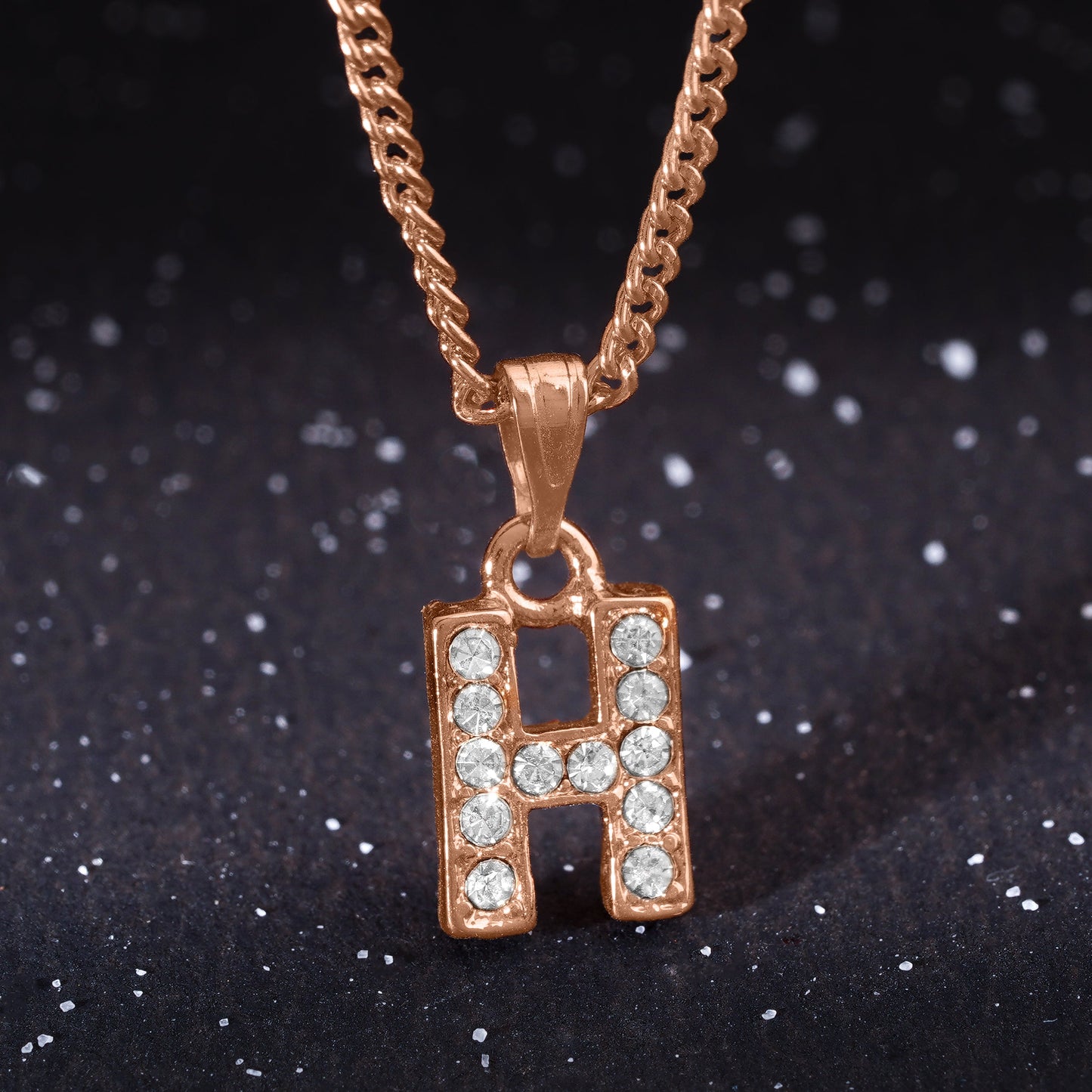 Estele Rosegold Splendid Medium 'H' Letter Pendant with Austrian Crystals for Women