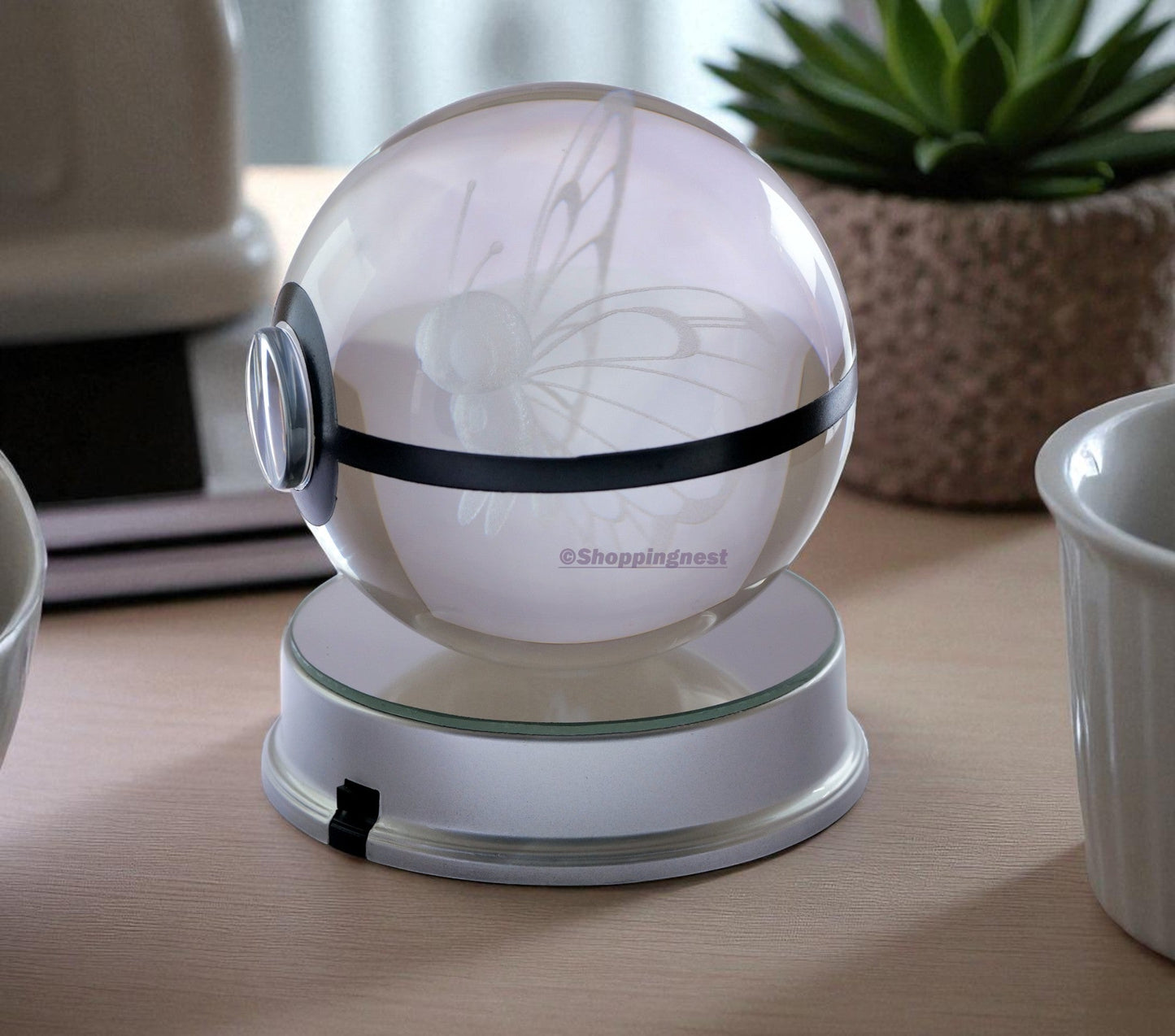 Butterfree Pokémon Crystal Poké Ball 3D Laser Engraved Figurine | Color Changing LED Night Lamp |PVC| Collectible by ShoppingNest