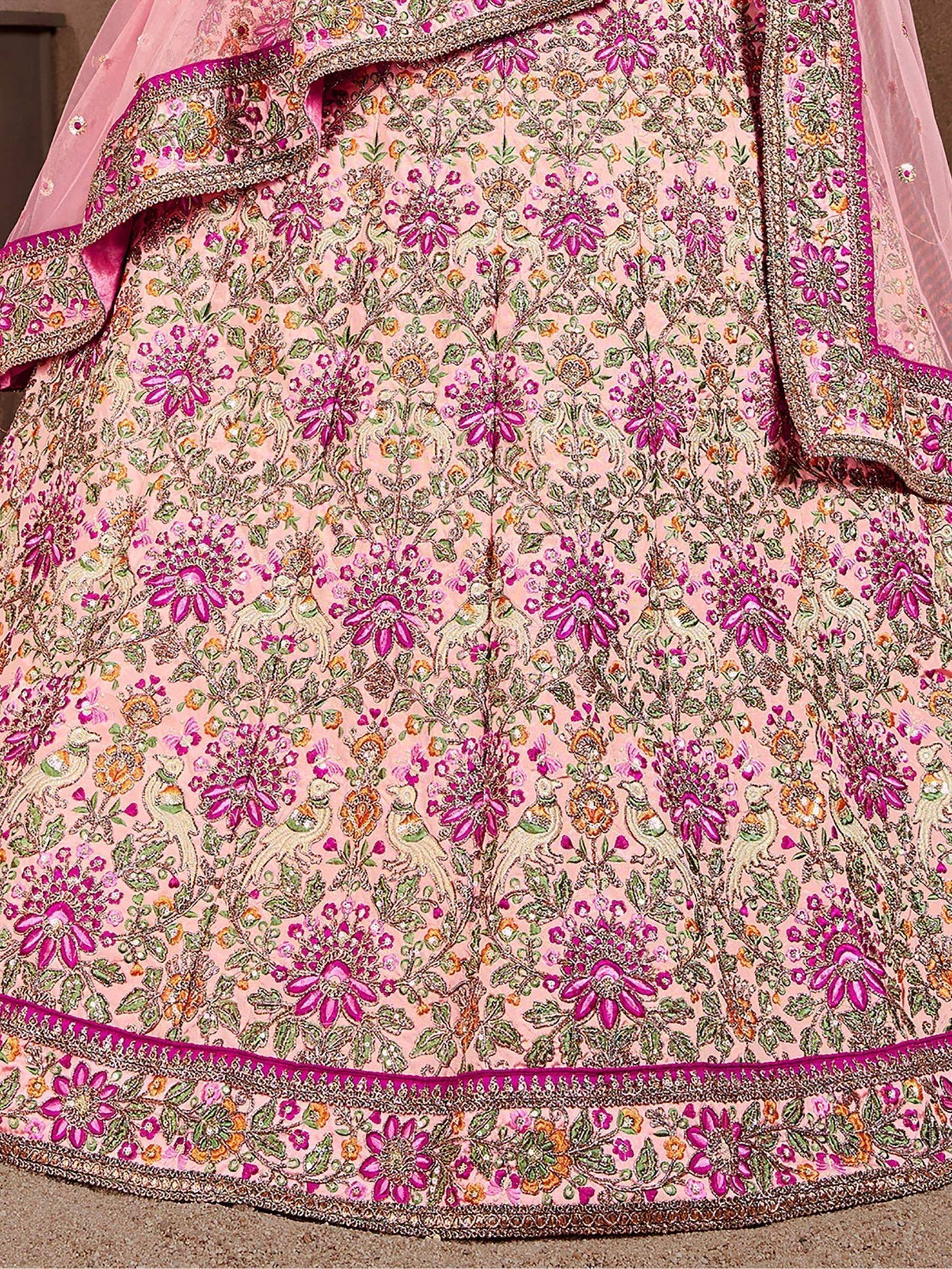 Tulsi Art Peach Embroidered Taffeta Silk Bridal Wear Lehenga Choli
