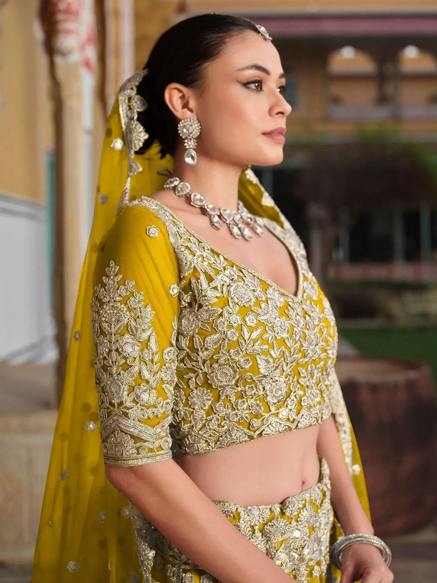 Tulsi Art Mesmerizing Yellow Sequins Net Bridesmaid Lehenga Choli With Dupatta