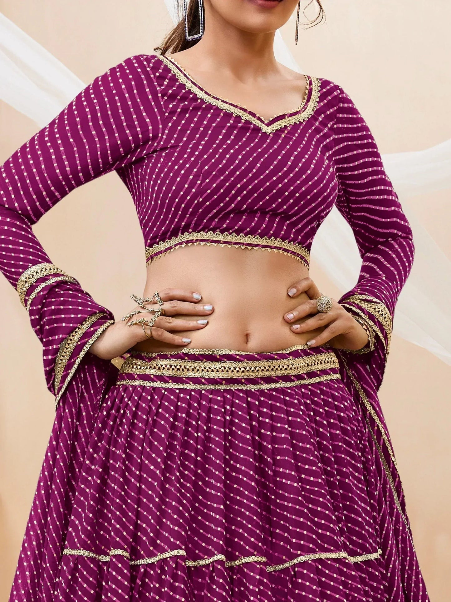 Tulsi Art Gorgeous Purple Leheriya Printed Georgette Festival Wear Lehenga Choli