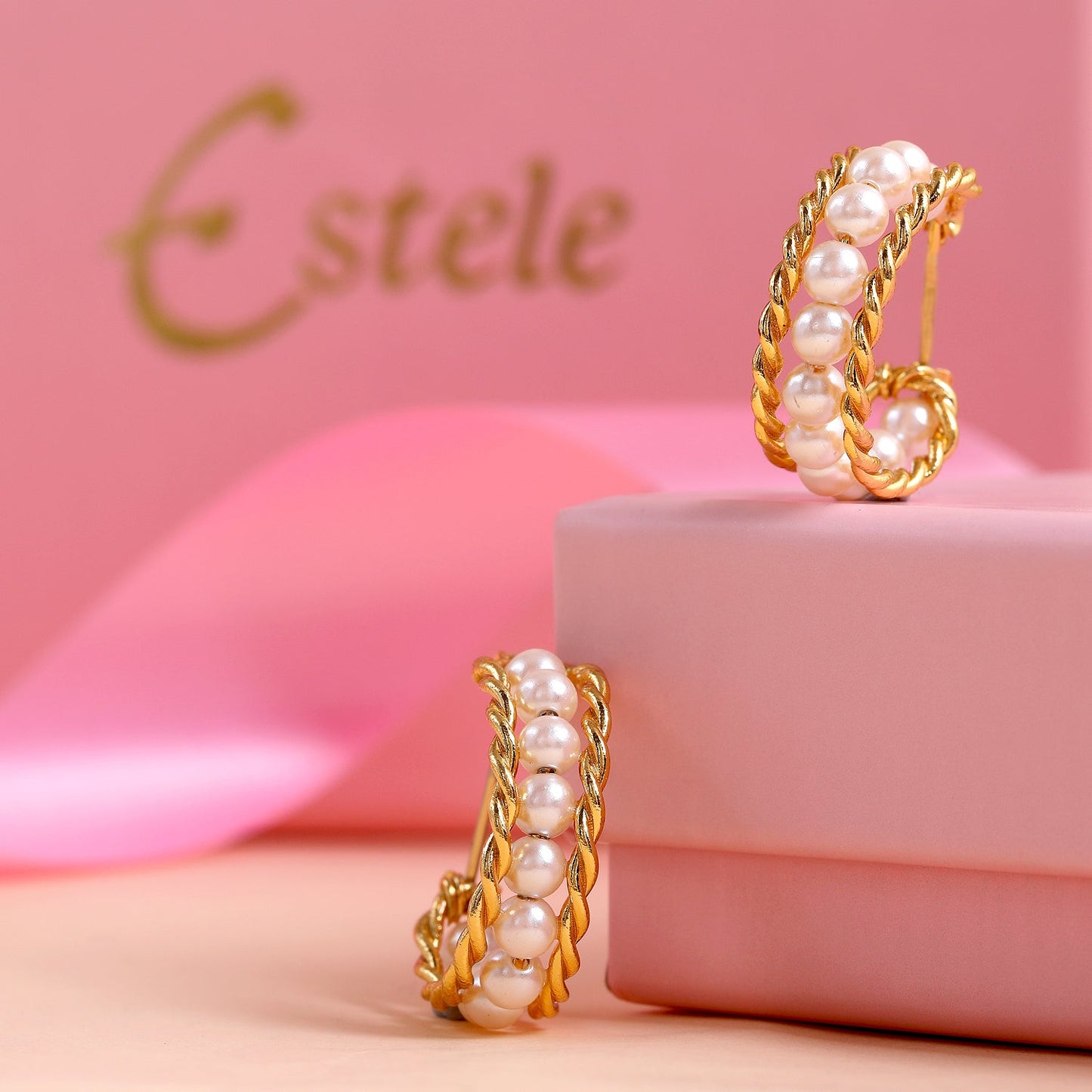 Pompous Gold Plated Design Pearls Dangle Drop Earrings