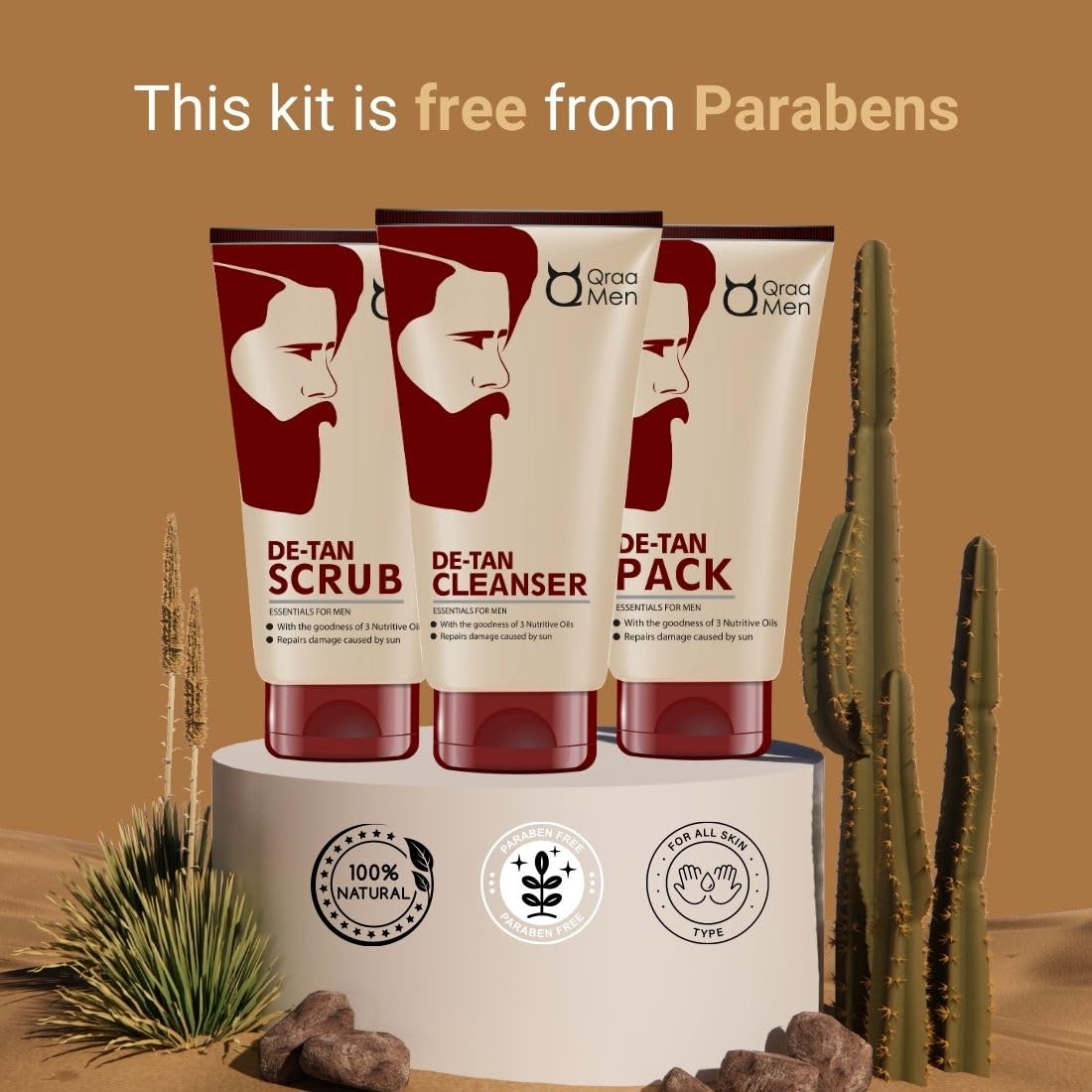 Men's De-Tan Kit: Cleanser, Scrub & Pack, 320g (3-Pack)