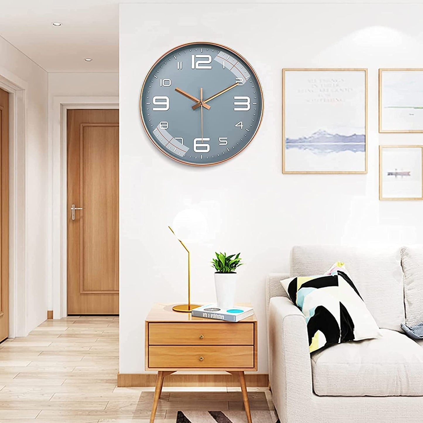 Rylan 12" Silent Quartz Wall Clock - Grey Plastic Analog - Battery Operated