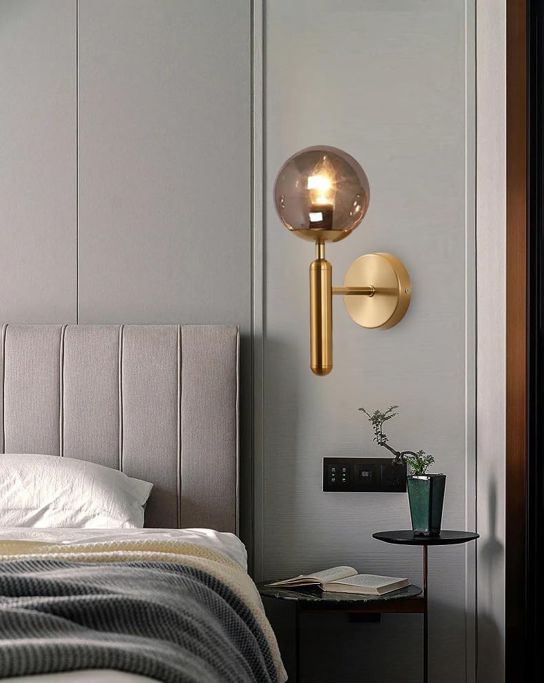 Wall Sconce with Black Shade and Gold/Black Smoke Glass - Metal Wall Light for Living Room and Bedroom