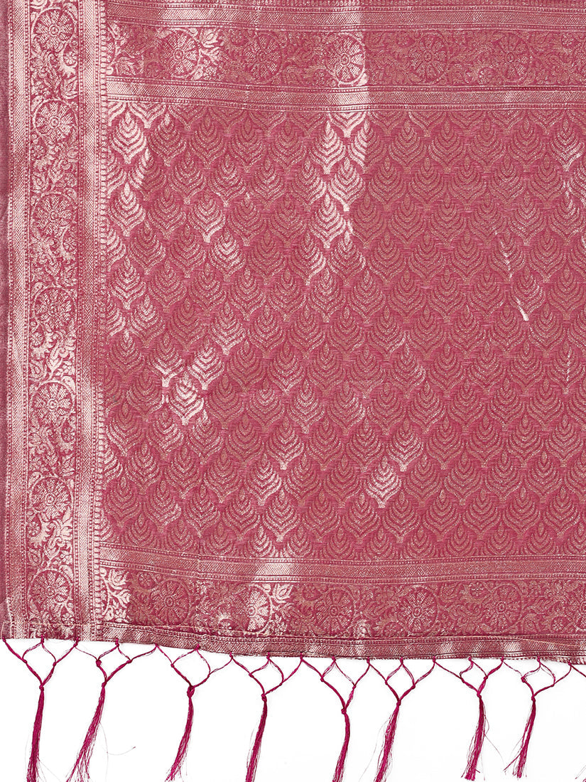 Monjolika Fashion Mauve Floral Print Cotton Silk Blend Saree with Zari Pallu