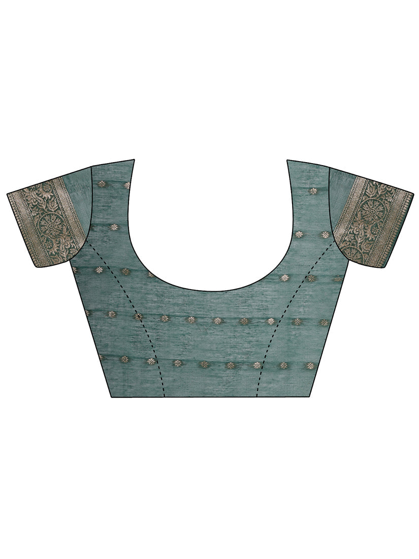 Monjolika Fashion Teal Green Floral Print Cotton Silk Blend Saree with Zari Pallu