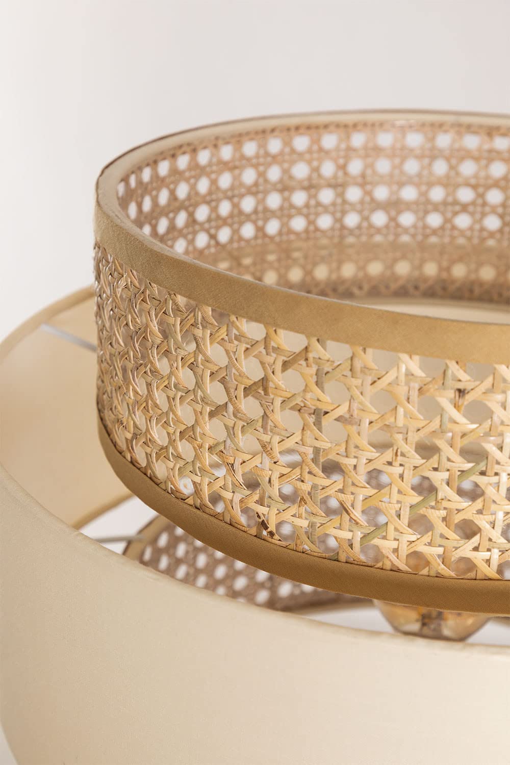 Standing Floor Lamp with Rattan Shade and Bamboo Base - 14" D x 12" - Beige