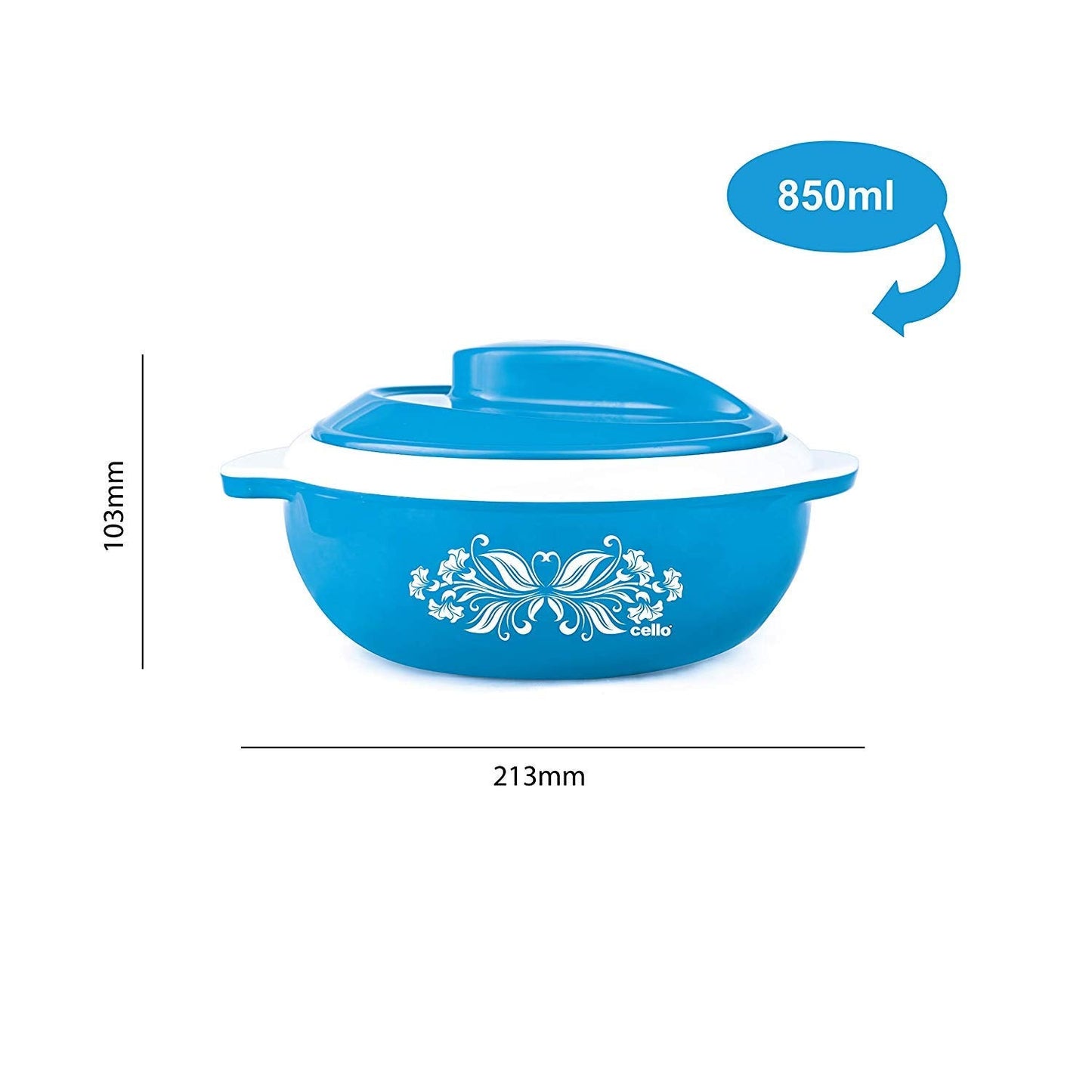 CELLO Hot Serve Insulated Inner Steel Casserole Set of 3, Blue (500ml, 850ml, 1500ml) | Hot Box for Kitchen | Hot Pot
