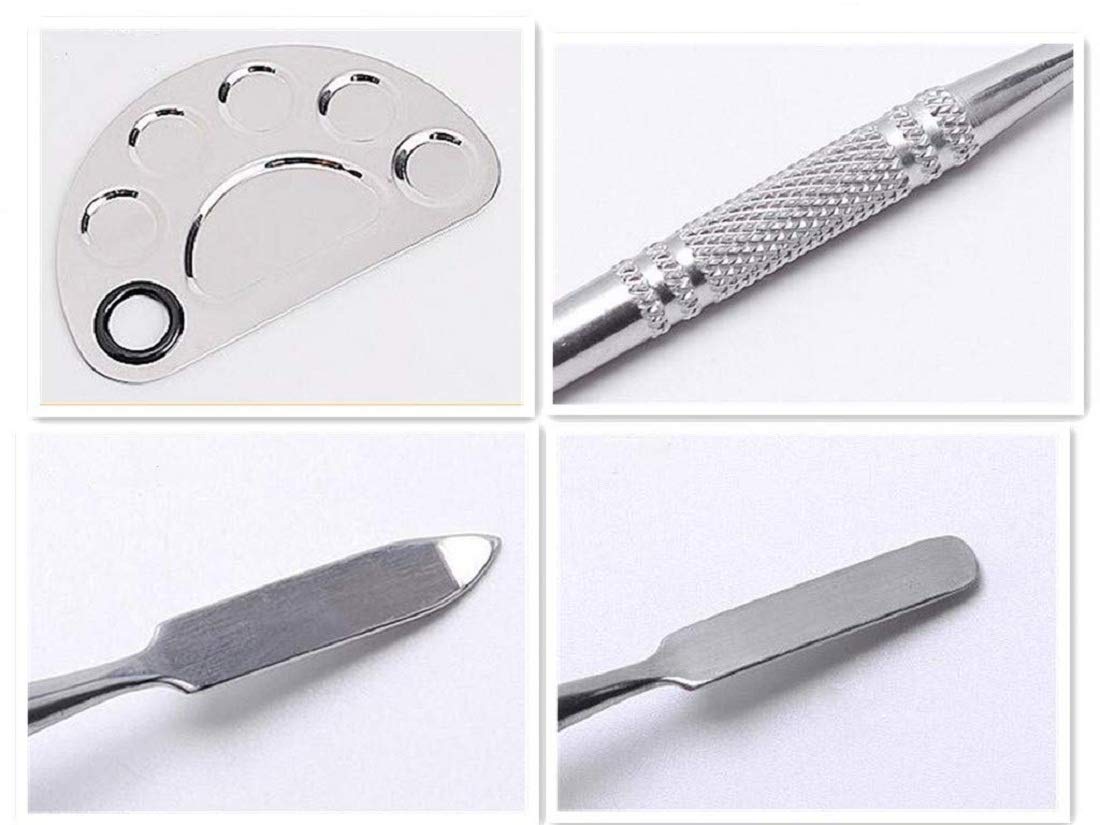 Stainless Steel Makeup Mixing Plate & Spatula Tool (Silver)